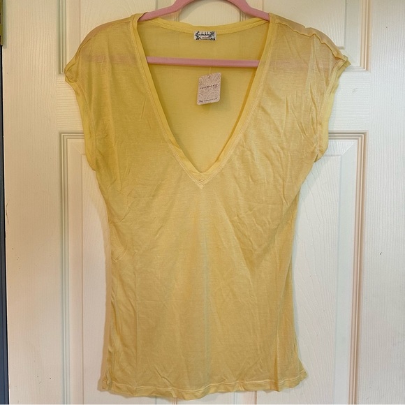 NWT Free People Intimately On Air Yellow V-Neck Tee - Picture 5 of 8